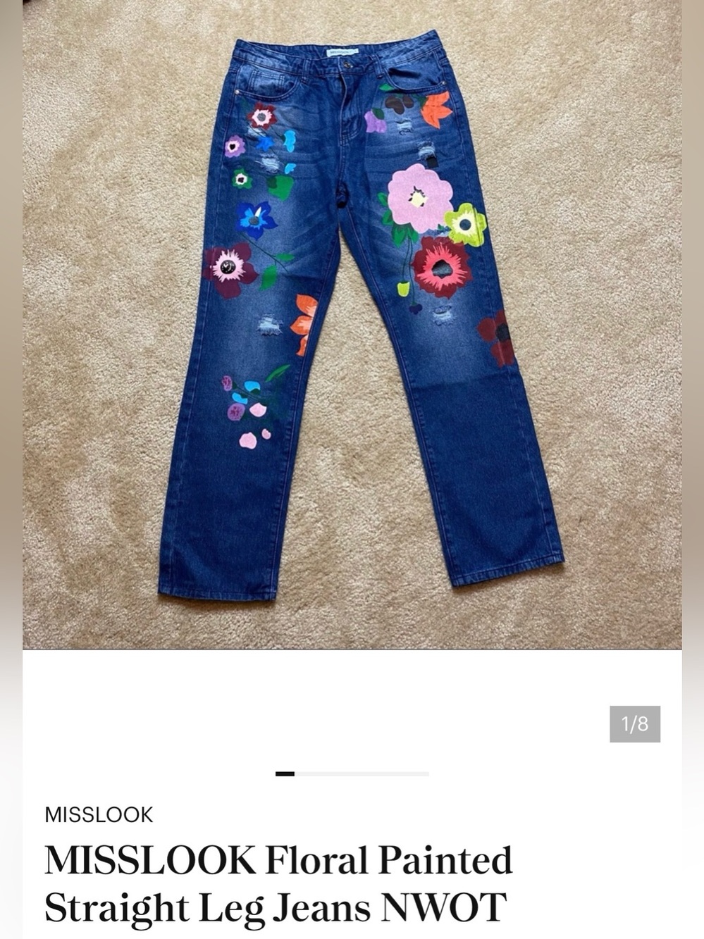 MISSLOOK Floral Painted Straight Leg Jeans